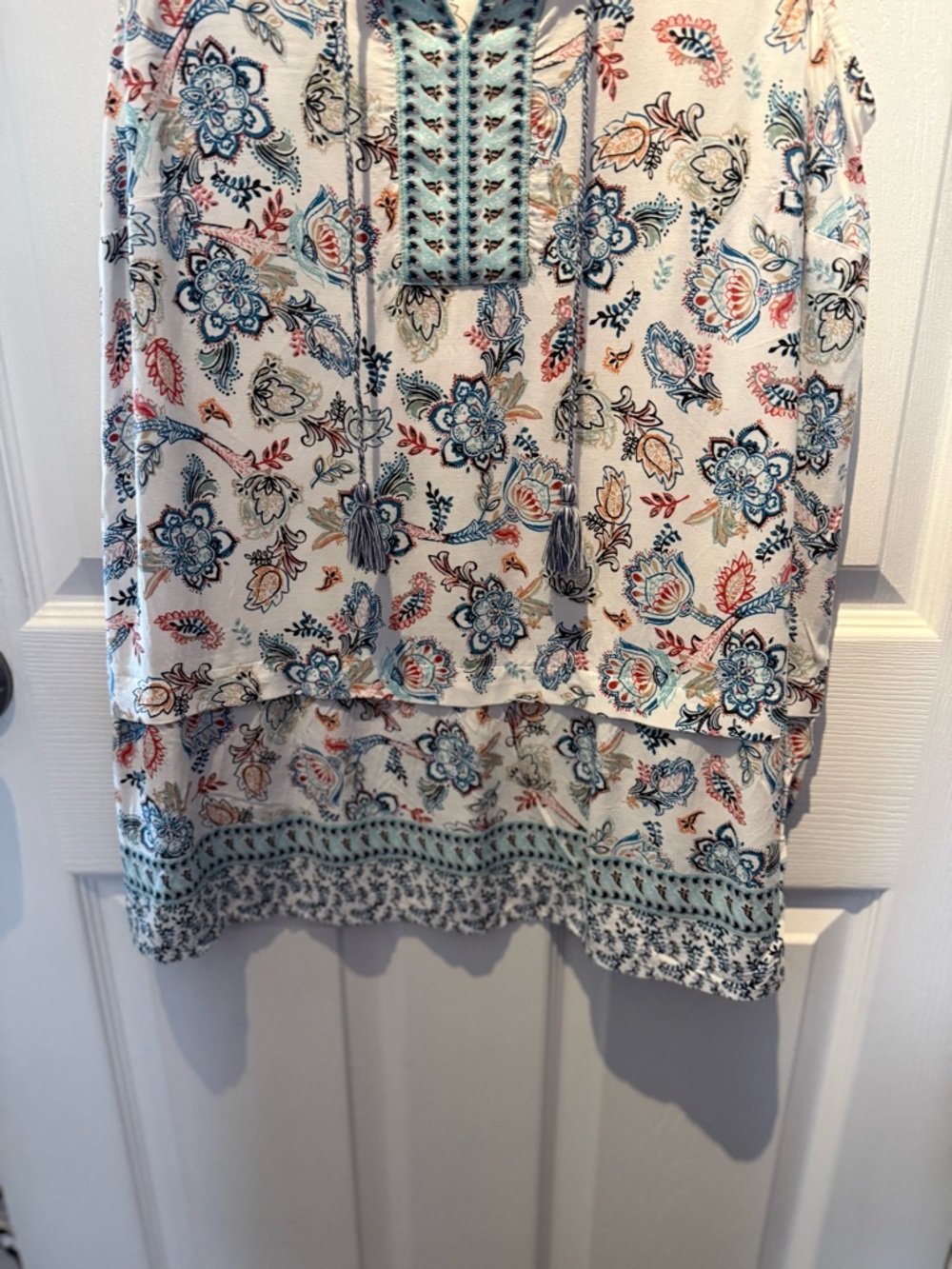 J Jill Womens Tunic Tank S Petite White Blue Orange Paisley Sleeveless Top - Picture 3 of 8